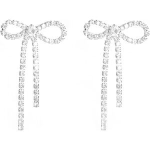 Bow Earrings for Women/Rhinestone Long Tassel Earrings/Ribbon Bow Drop Earrings